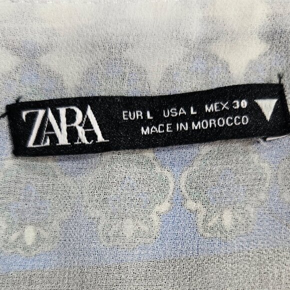 Zara White Blue Abstract Geo Tie Wrap Midi Dress Handkerchief Hem Boho - Picture 5 of 8